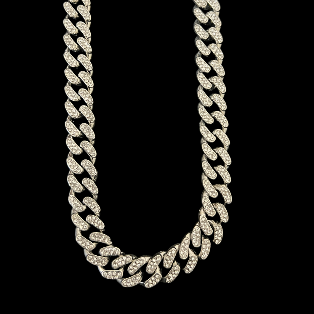 Diamond Cuban Silver Necklace